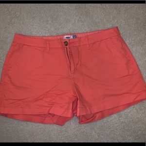 coral cotton button up shorts